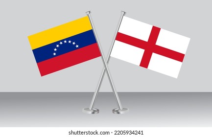 Crossed flags of Venezuela and England. Official colors. Correct proportion. Banner design