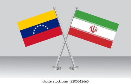 Crossed flags of Venezuela and Iran. Official colors. Correct proportion. Banner design