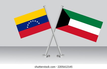 Crossed flags of Venezuela and Kuwait. Official colors. Correct proportion. Banner design