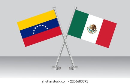 Crossed flags of Venezuela and Mexico. Official colors. Correct proportion. Banner design