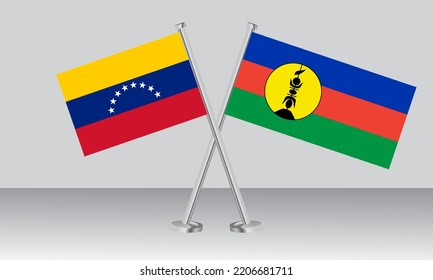 Crossed flags of Venezuela and New Caledonia. Official colors. Correct proportion. Banner design