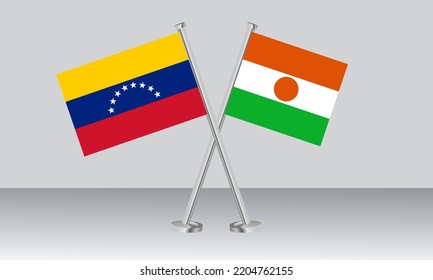 Crossed flags of Venezuela and Niger. Official colors. Correct proportion. Banner design