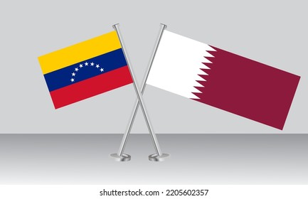 Crossed flags of Venezuela and Qatar. Official colors. Correct proportion. Banner design