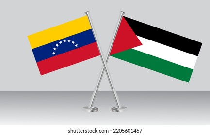 Crossed Flags Of Venezuela And State Of Palestine. Official Colors. Correct Proportion. Banner Design