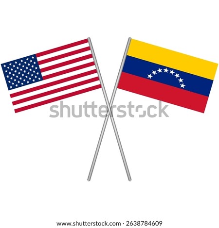 Crossed flags of Venezuela and USA. Vector design can be used for language learning, international business or travel concept.