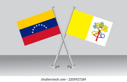 Crossed Flags Of Venezuela And Vatican City. Official Colors. Correct Proportion. Banner Design