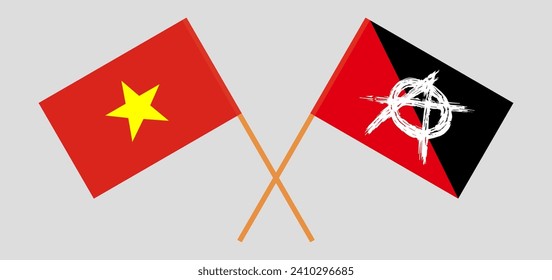 Crossed flags of Vietnam and anarchy. Official colors. Correct proportion. Vector illustration
