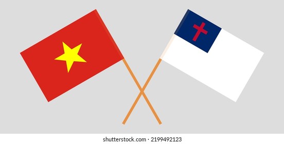 Banderas cruzadas de Vietnam y cristiandad. Colores oficiales. Proporción correcta. Ilustración del vector