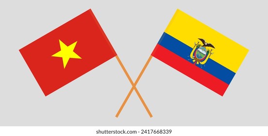 Crossed flags of Vietnam and Ecuador. Official colors. Correct proportion. Vector illustration
