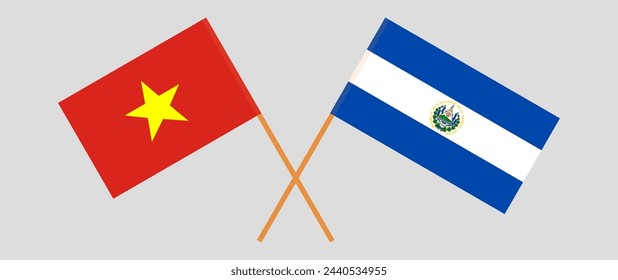 Crossed flags of Vietnam and El Salvador. Official colors. Correct proportion. Vector illustration
