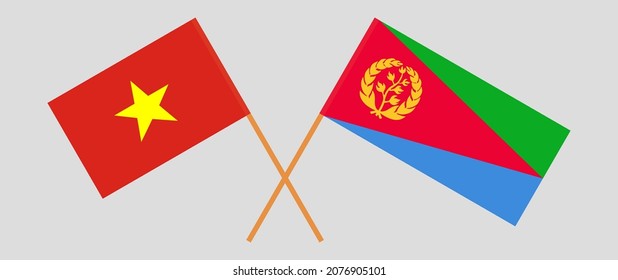 Crossed flags of Vietnam and Eritrea. Official colors. Correct proportion. Vector illustration
