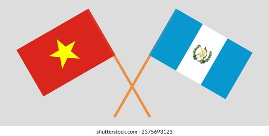 Crossed flags of Vietnam and Guatemala. Official colors. Correct proportion