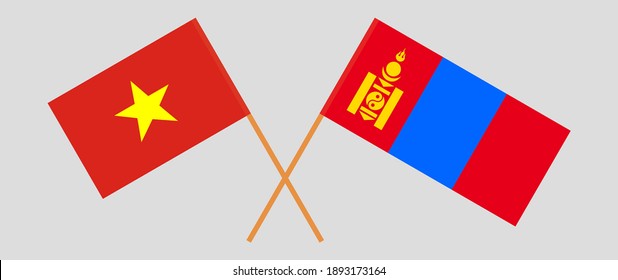 Gekreuzte Flaggen Vietnams und der Mongolei