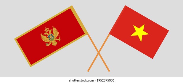 Crossed flags of Vietnam and Montenegro. Official colors. Correct proportion