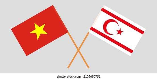 Crossed flags of Vietnam and Northern Cyprus. Official colors. Correct proportion. Vector illustration
