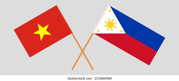 Crossed flags of Vietnam and the Philippines. Official colors. Correct proportion. Vector illustration
