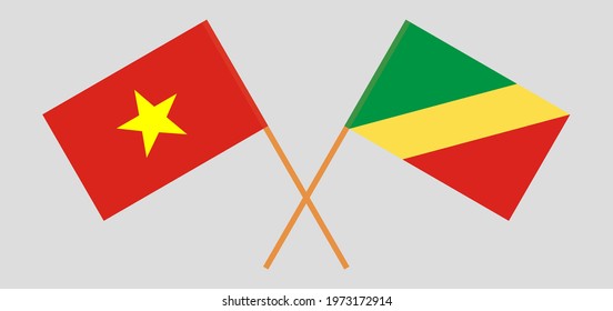 Crossed flags of Vietnam and Republic of the Congo. Official colors. Correct proportion