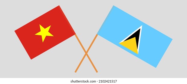 Crossed flags of Vietnam and Saint Lucia. Official colors. Correct proportion. Vector illustration
