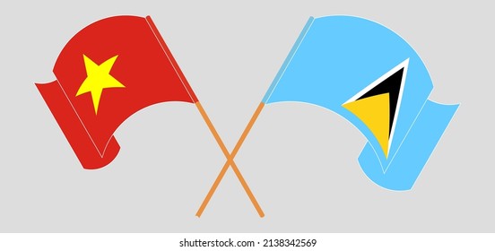 Crossed flags of Vietnam and Saint Lucia. Official colors. Correct proportion. Vector illustration
