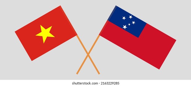 Crossed flags of Vietnam and Samoa. Official colors. Correct proportion. Vector illustration
