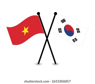 Crossed flags of Vietnam and South Korea, symbolizing international relations.