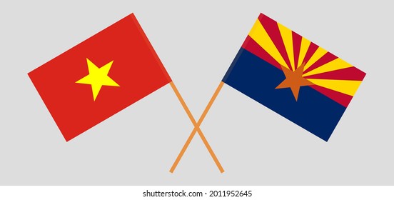 Crossed flags of Vietnam and the State of Arizona. Official colors. Correct proportion