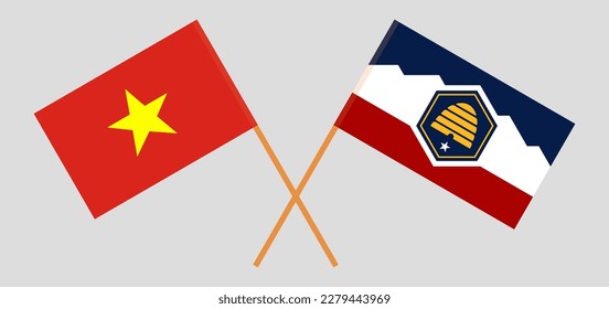 Crossed flags of Vietnam and The State of Utah. Official colors. Correct proportion. Vector illustration