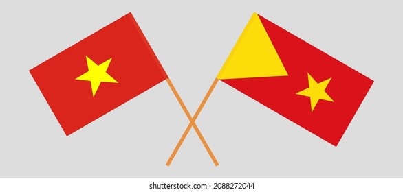 Crossed flags of Vietnam and Tigray. Official colors. Correct proportion. Vector illustration
