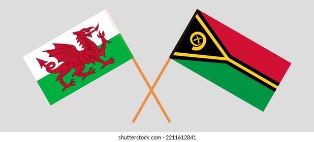 Crossed flags of Wales and Vanuatu. Official colors. Correct proportion. Vector illustration
