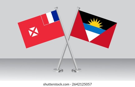 Crossed flags of Wallis and Futuna and Antigua and Barbuda. Official colors. Correct proportion. Banner design