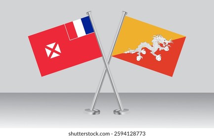 Crossed flags of Wallis and Futuna and Bhutan. Official colors. Correct proportion. Banner design