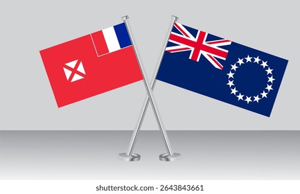 Crossed flags of Wallis and Futuna and Brazil. Official colors. Correct proportion. Banner design
