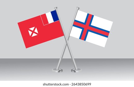 Crossed flags of Wallis and Futuna and Brazil. Official colors. Correct proportion. Banner design