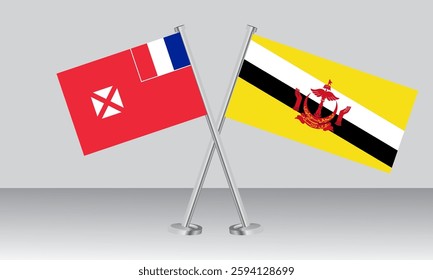 Crossed flags of Wallis and Futuna and Brunei. Official colors. Correct proportion. Banner design