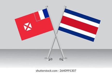 Crossed flags of Wallis and Futuna and Costa Rica. Official colors. Correct proportion. Banner design