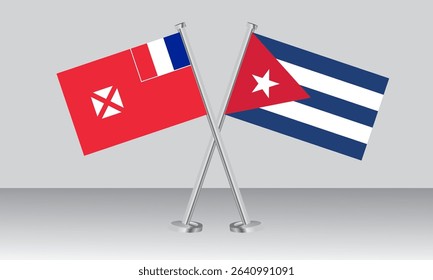 Crossed flags of Wallis and Futuna and Cuba. Official colors. Correct proportion. Banner design