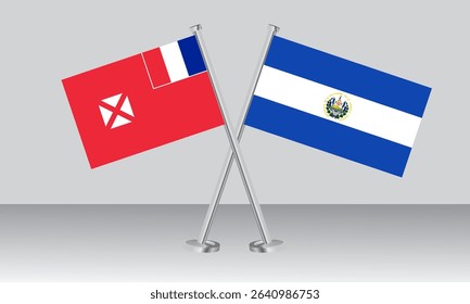 Crossed flags of Wallis and Futuna and El Salvador. Official colors. Correct proportion. Banner design