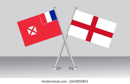 Crossed flags of Wallis and Futuna and England. Official colors. Correct proportion. Banner design