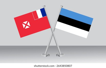 Crossed flags of Wallis and Futuna and Estonia. Official colors. Correct proportion. Banner design