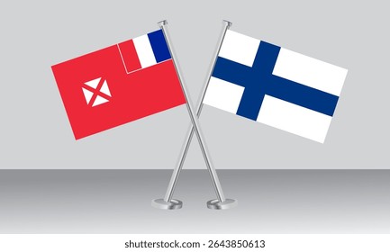 Crossed flags of Wallis and Futuna and Finland. Official colors. Correct proportion. Banner design