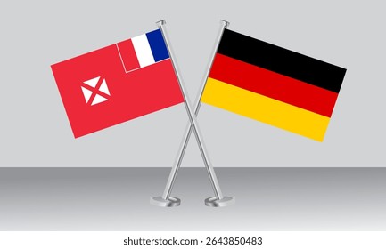 Crossed flags of Wallis and Futuna and Germany. Official colors. Correct proportion. Banner design