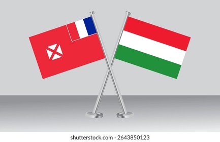 Crossed flags of Wallis and Futuna and Hungary. Official colors. Correct proportion. Banner design