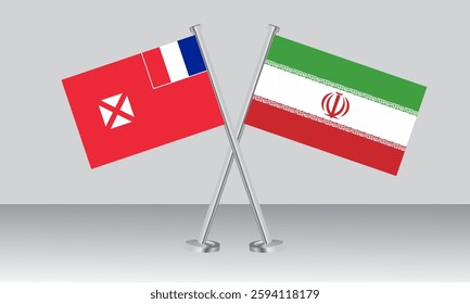 Crossed flags of Wallis and Futuna and Iran. Official colors. Correct proportion. Banner design