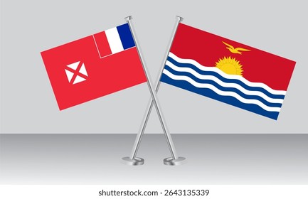 Bandeiras cruzadas de Wallis e Futuna e Kiribati. Cores oficiais. Proporção correta. Design de banner