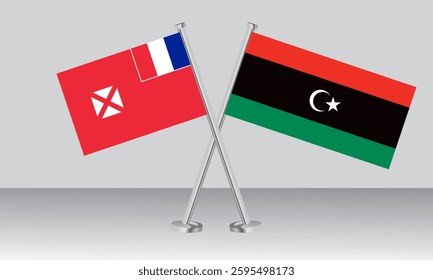 Crossed flags of Wallis and Futuna and Libya. Official colors. Correct proportion. Banner design