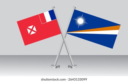 Crossed flags of Wallis and Futuna and Marshall Islands. Official colors. Correct proportion. Banner design