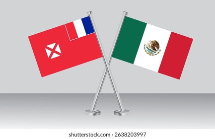 Crossed flags of Wallis and Futuna and Mexico. Official colors. Correct proportion. Banner design
