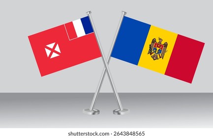 Crossed flags of Wallis and Futuna and moldova. Official colors. Correct proportion. Banner design