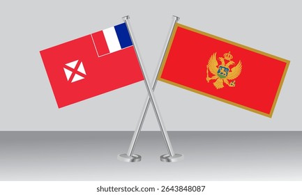 Bandeiras cruzadas de Wallis e Futuna e Montenegro. Cores oficiais. Proporção correta. Design de banner