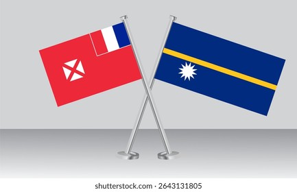 Crossed flags of Wallis and Futuna and Nauru. Official colors. Correct proportion. Banner design